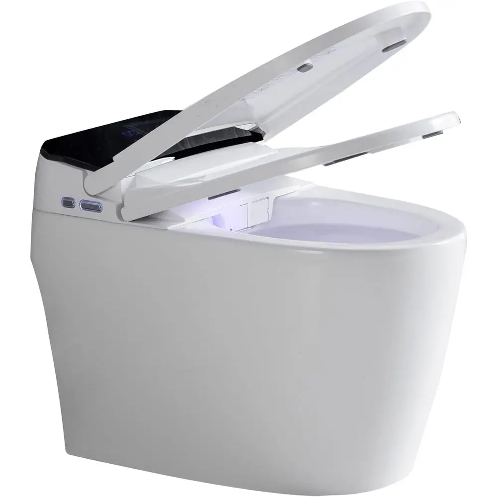 비데가 내장된 스마트 변기, 자동 세척/발 센서, 온열 시트, 온수 및 건조 공기, 자가 세척 강력 플러시