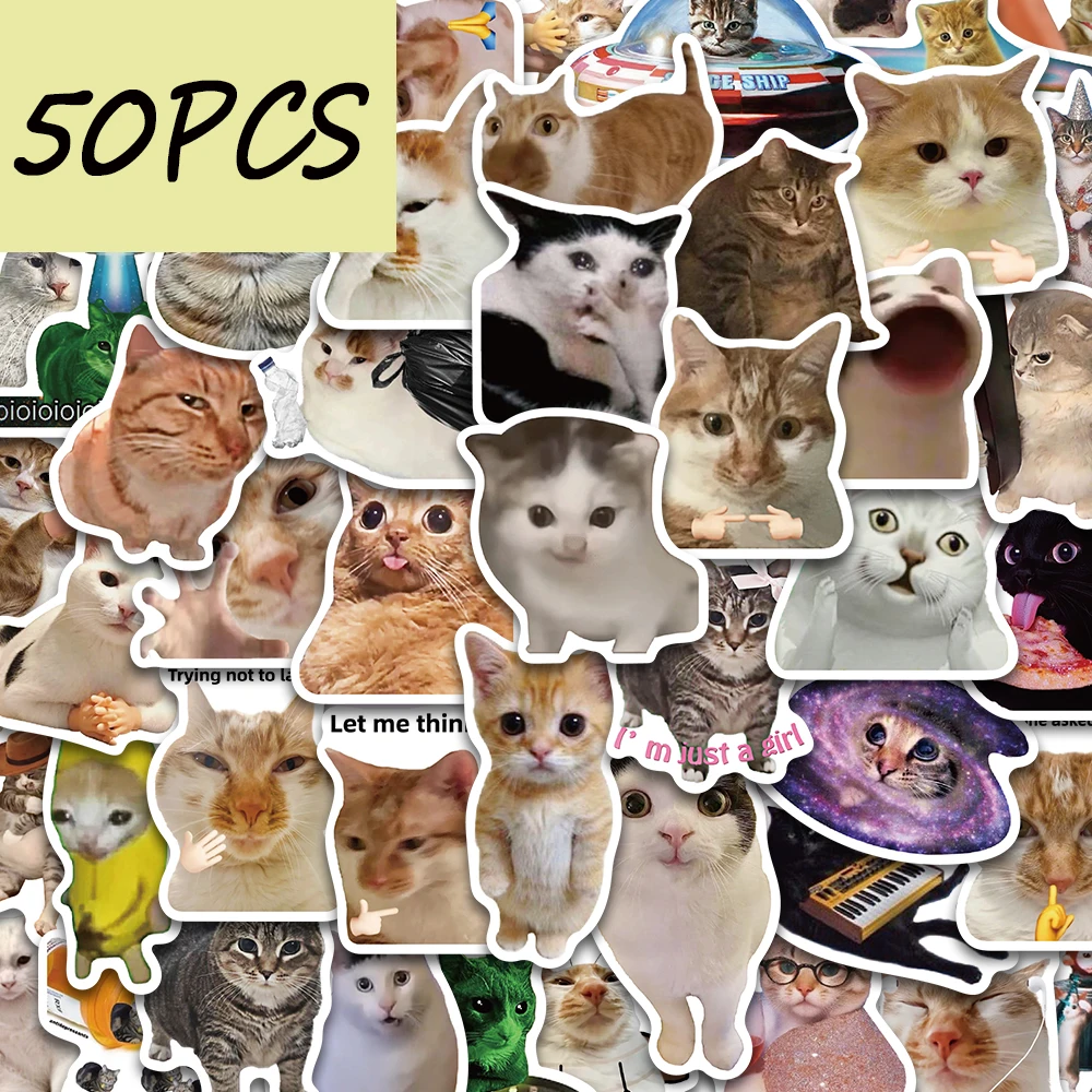 50pcs cute & funny cat series stickers, suitable for decorating mobile phones, storage boxes, notebooks, waterproof stickers