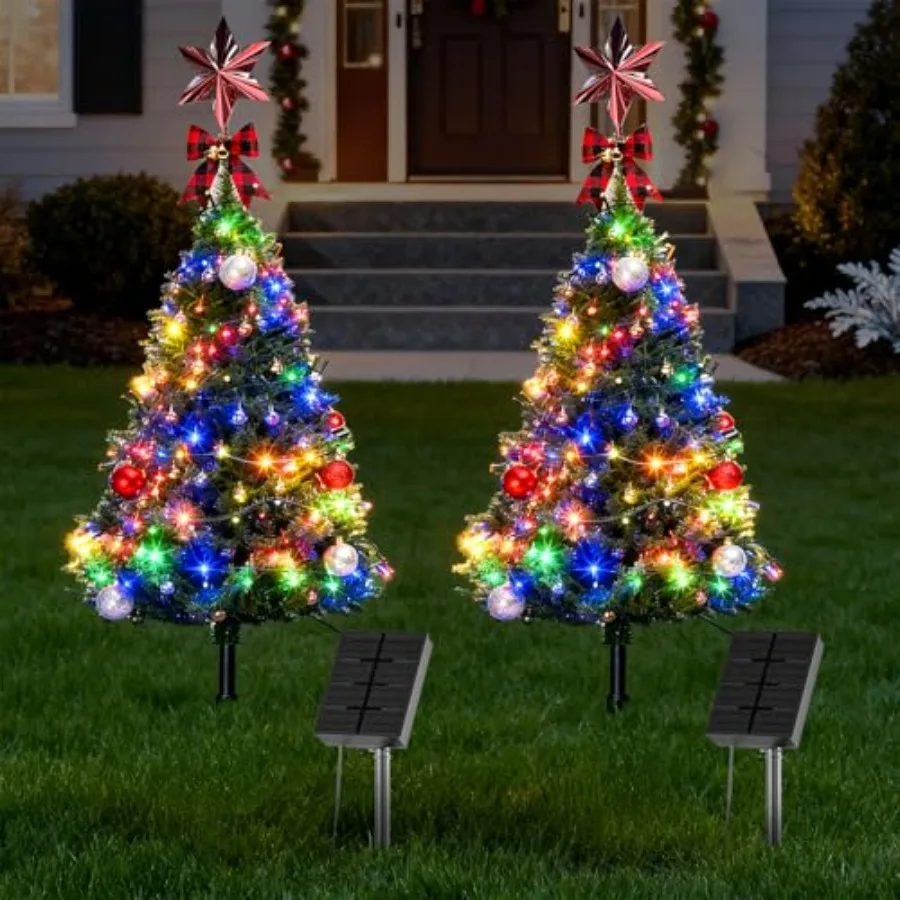 

Solar Christmas Tree 3.3FT Christmas Tree with 100 LED Multicolor Solar Christmas Lights Xmas Ball and Red Berry Solar Christma
