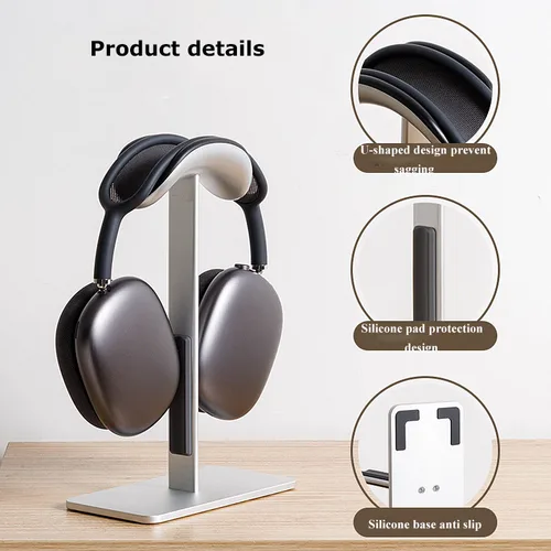 Imagen 2 del producto Soporte para auriculares de aleación de aluminio, soporte para auriculares desmontable con suspensión automática, estante de exhibición para Airpods Max con almohadilla de silicona antideslizante
