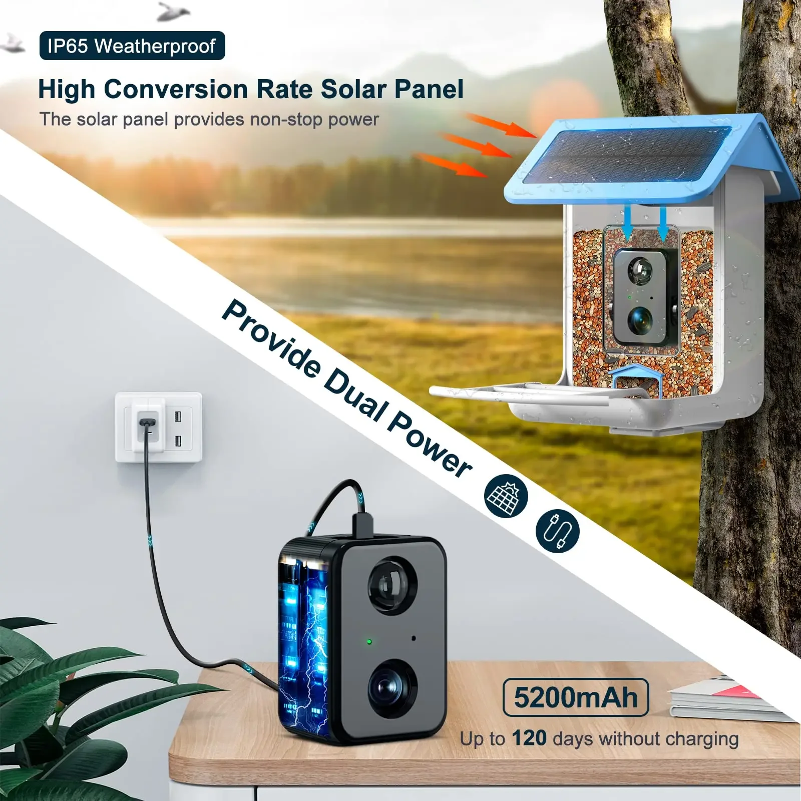 Hot-selling Intelligent AI Recognized Bird Species Built In Camera Solar Panel Smart Bird Feeder For Garden With 2023 WiFi APP