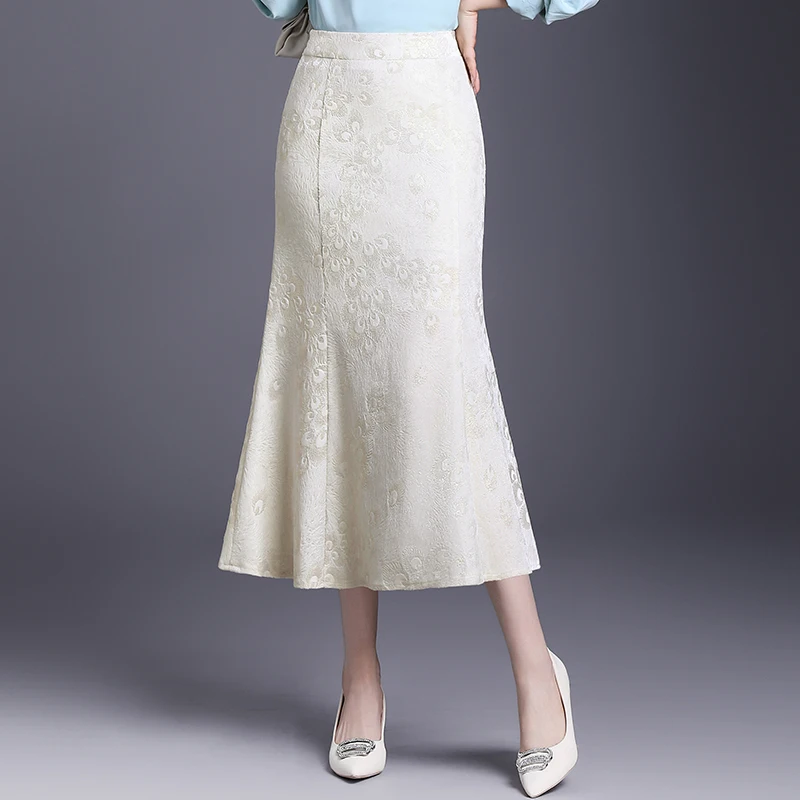 

Ele High Waist Embroidered Gold Velvet Fi Tail Skirt Women's Mid-Length Bodycon f Skirt Spring 2025 Faion