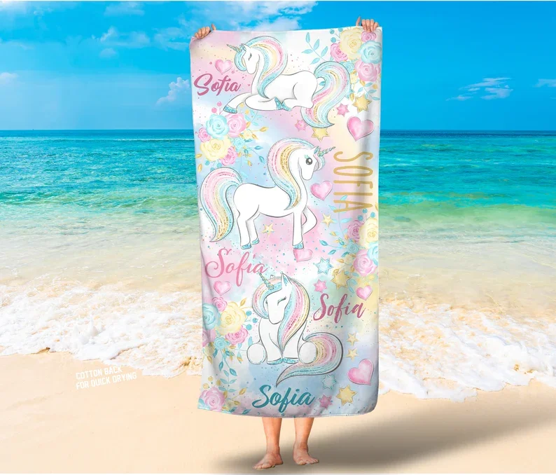 Personalized mermaid tail towel Kids beach towel Girls beach towels Girls unicorn  bath towels Magical mermaid girls towels Free