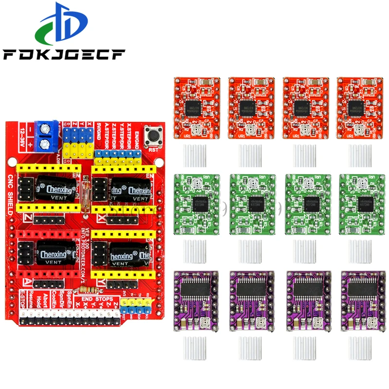 CNC Shield v3 engraving machine / 3D Printer / + 4pcs A4988 / 4pcs DRV8825 Stepper Motor Driver for Arduino