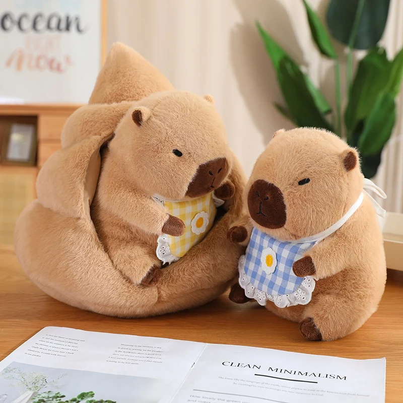 30/40cm Kawaii Creative Capybara Plush Doll With Bib Graduation Poop Capybara Combination Plush Toys Home Decor For Students