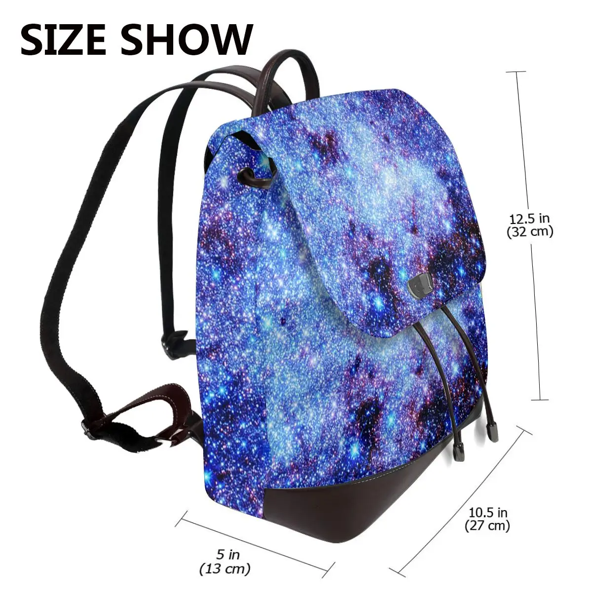 Galaxy Sparkle Stars Periwinkle Blue Bookbag School Student Bags Hiking Travel Daypack for Women Fashion Derma Backpack