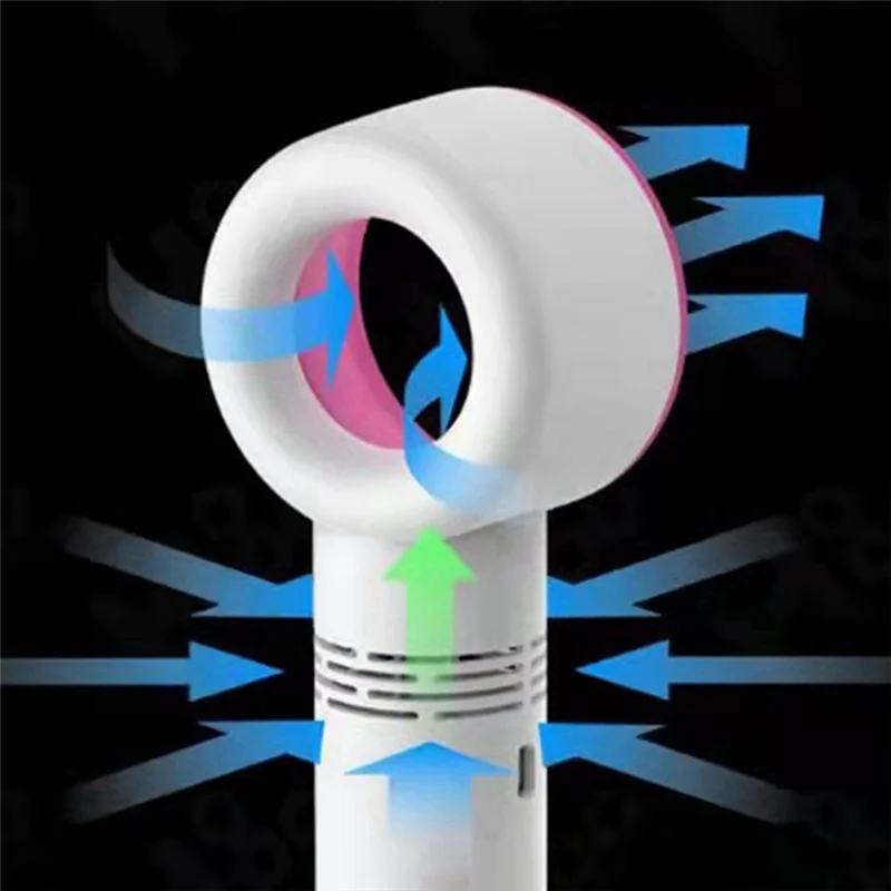 Mini ventilador de mano recargable, batería pequeña, sin aspas, portátil, para viajes, Camping, dormitorio y escritorio, negro