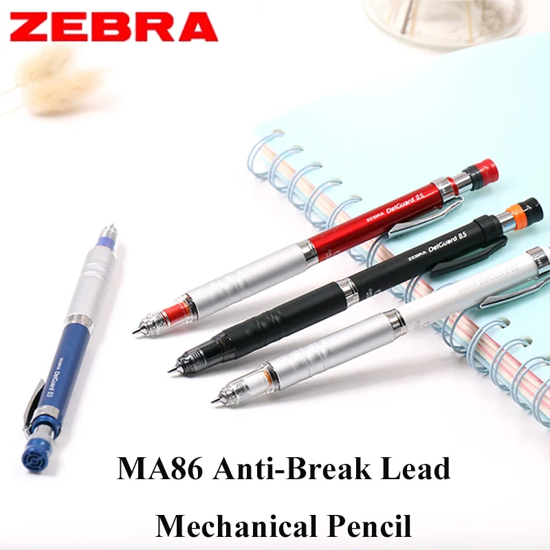 

ZEBRA DelGuard MA86 Mechanical Pencil 0.5mm Double Spring Design Unbreakable Lead for Drawing Writing Metal Grip Hidden Eraser