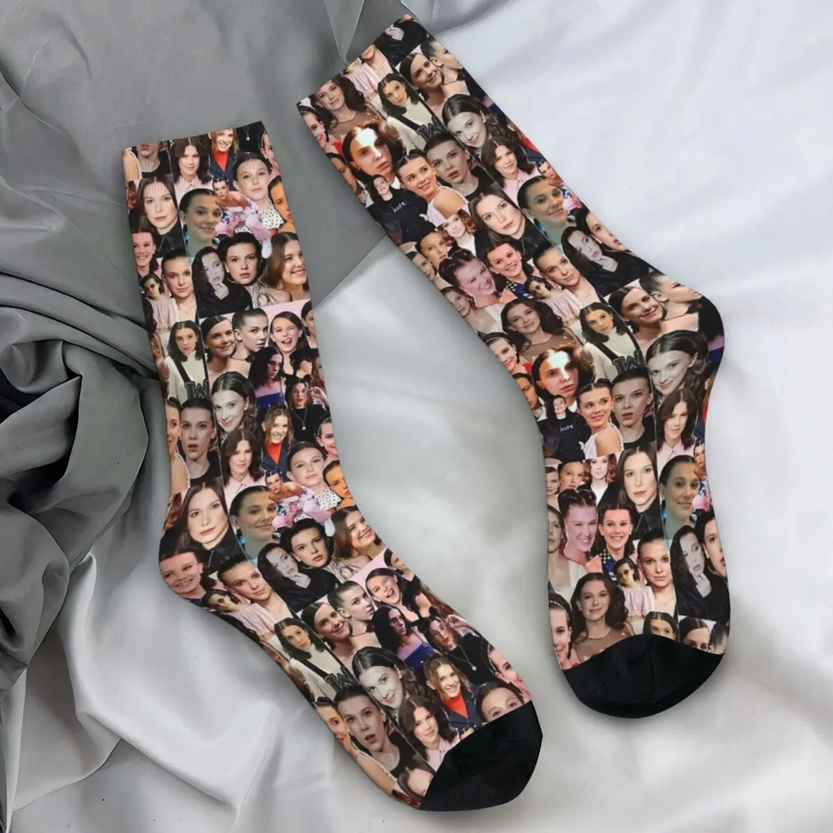 Millie Bobby Brown Collage Socks Gothic Stockings Autumn Non-Slip Men's Socks Medium Soft Graphic Outdoor Socks