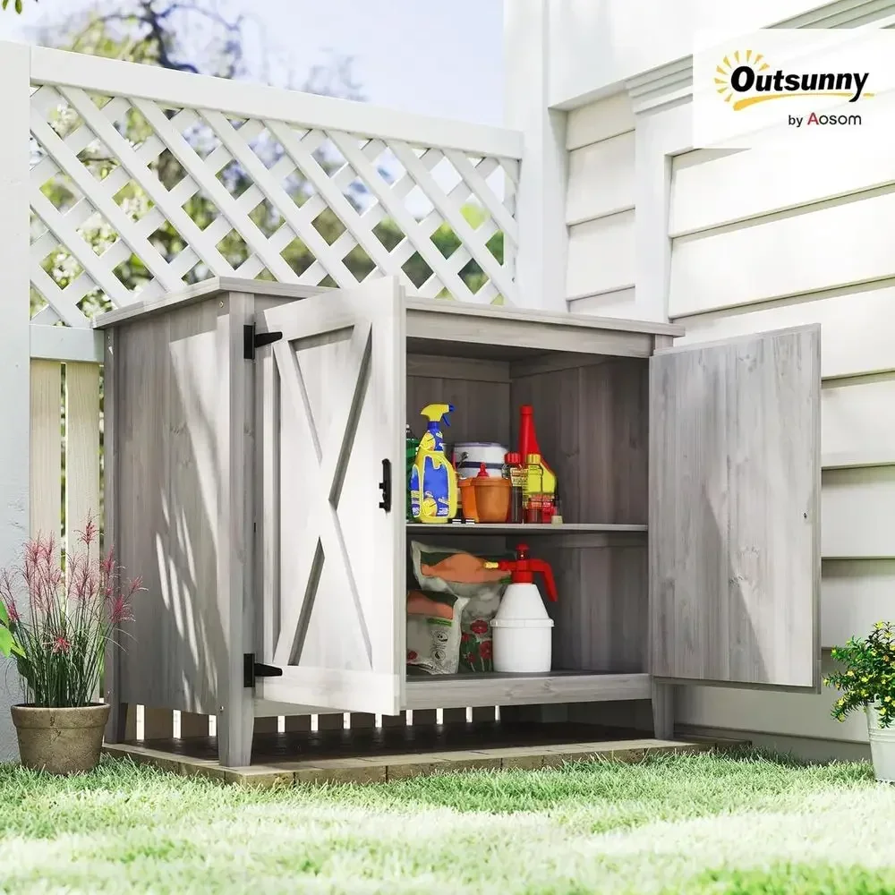 Light Gray Compact Outdoor Storage Cabinet with Potting Shed and Double Doors