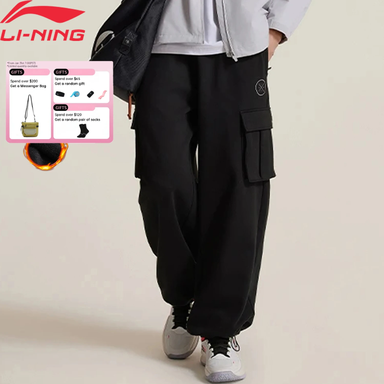 

Li-Ning Men's Wade Sports Pants Fleece Winter WARM AT 72%Cotton 28%Polyester LiNing Comfortable Trousers AKLUE21