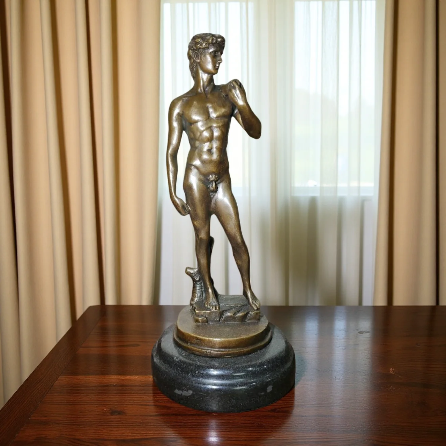 

27cm Bronze David Statue Bronze Michelangelo`s Sculpture of David With Marble Base Famous Home Decoration Ornaments