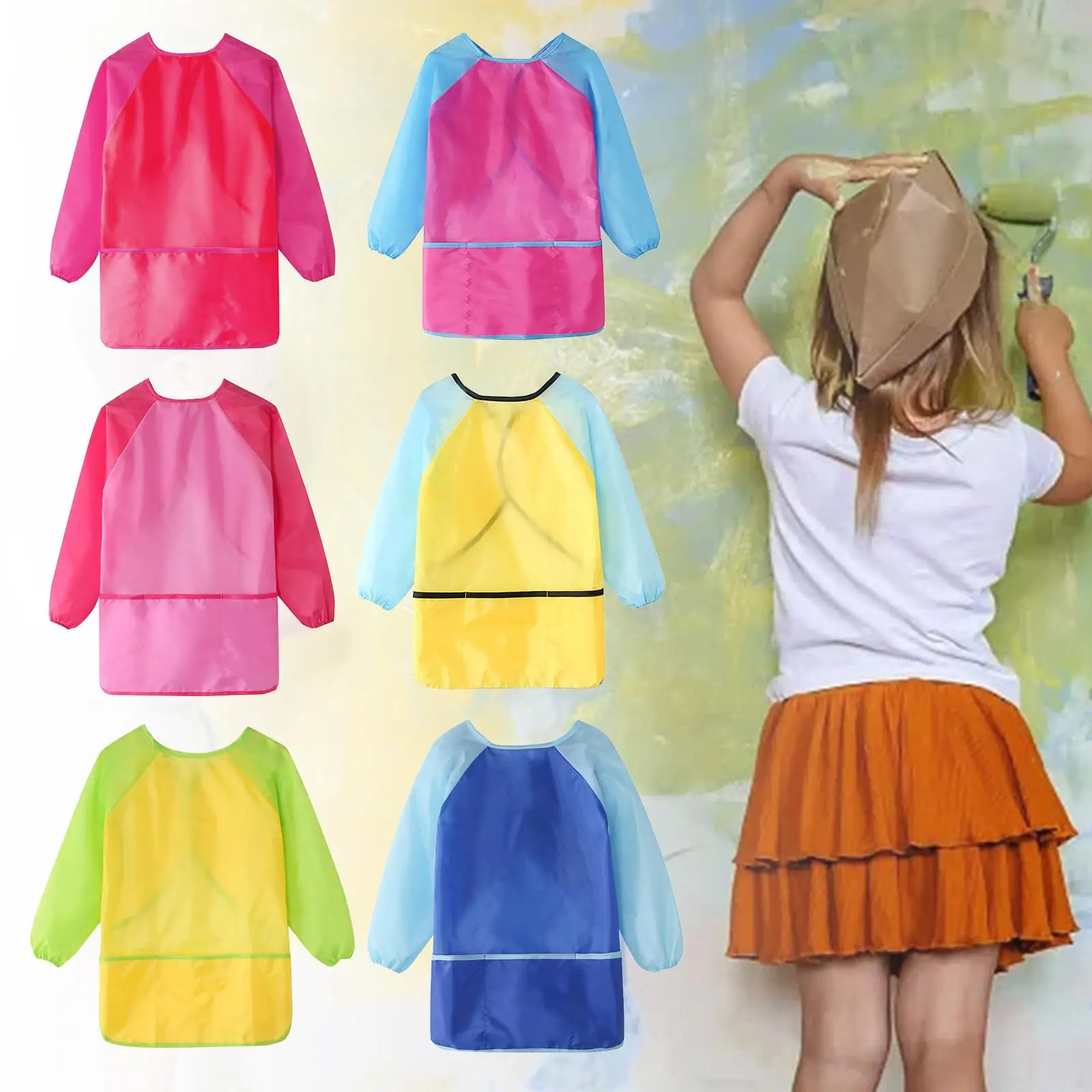 Children Painting Apron Feeding Bib Soft Easy to Clean Paint Smock Painting