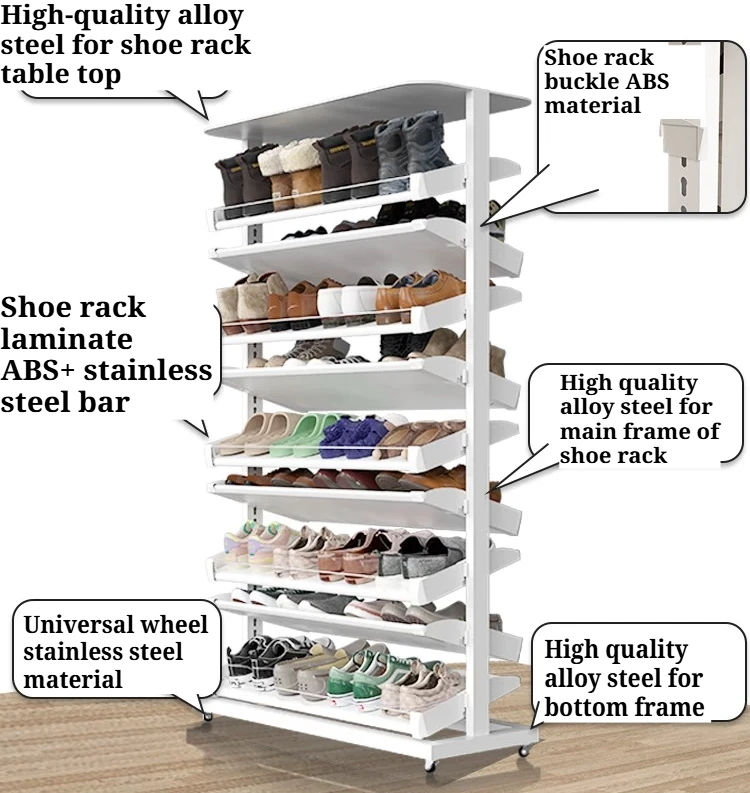 360 Degree Rotating Shoe Rack With Wheels Shoe Organizer Adjustable Layer Spacing Multi‑layer Shoe Shelf For Entryway Storage