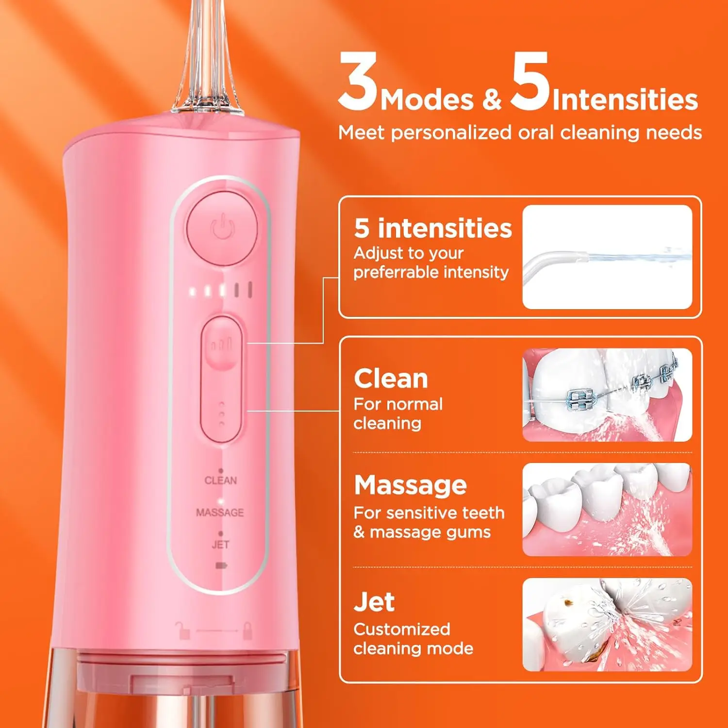 Portable Oral Irrigator, Powerful and Rechargeable Water Flosser for Teeth, Brace Care, IPX7 Waterproof Water Dental Picks