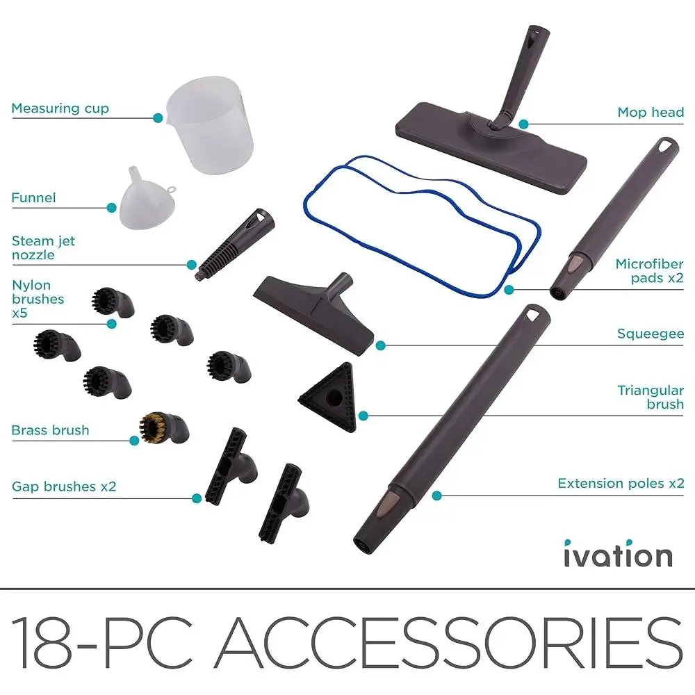 منظف بخار قوي متعدد الأغراض، 18 ملحقًا، ممسحة أرضية شديدة التحمل، باخرة محمولة، معقم للمنزل خالي من المواد الكيميائية