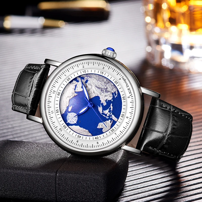 LIGE Unique Design Outdoor Man Watch Creative Blue Ocean Fashion Leather Casual Sports Simple Waterproof Quartz Watches for Men