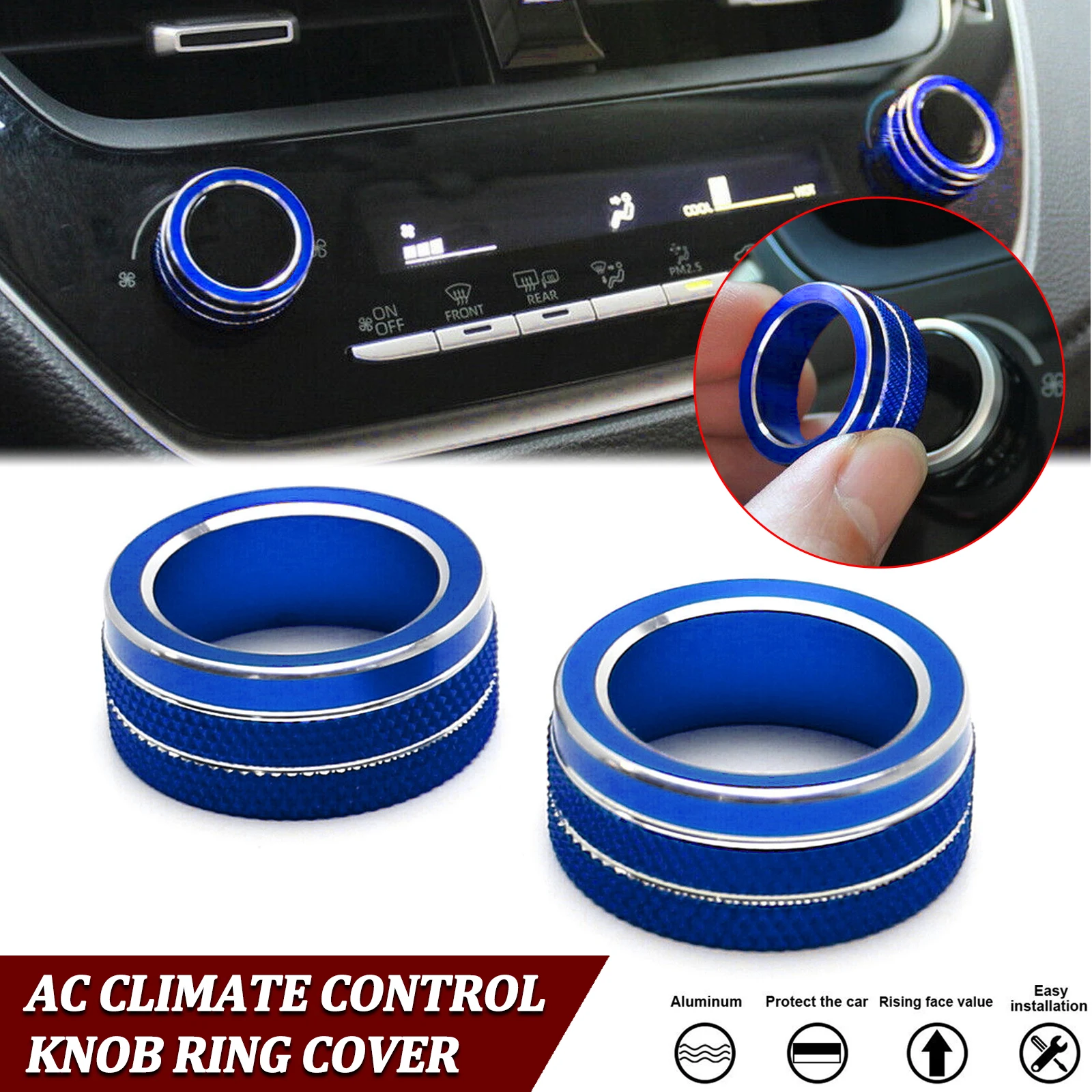 

2 шт., синяя ручка переключателя климатического контроля переменного тока, охватывающее кольцо, наклейка на рамку для Toyota Corolla Sedan 2020-up Hatchback 2019-up