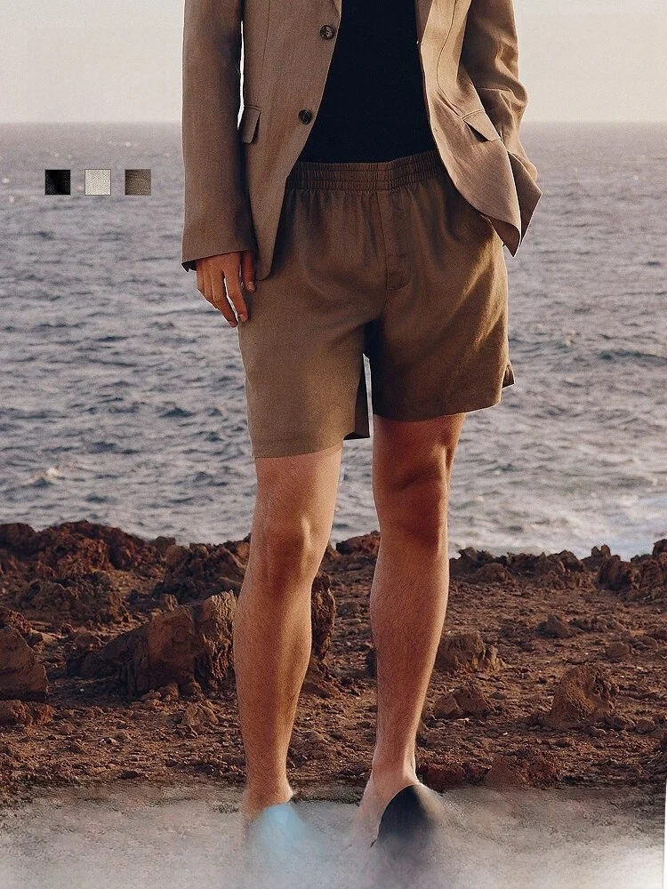 

H&M Men's Casual Pants Spring Straight Fashion Standard Fit Linen Shorts Comfortable Breathable Lightweight Classic Style