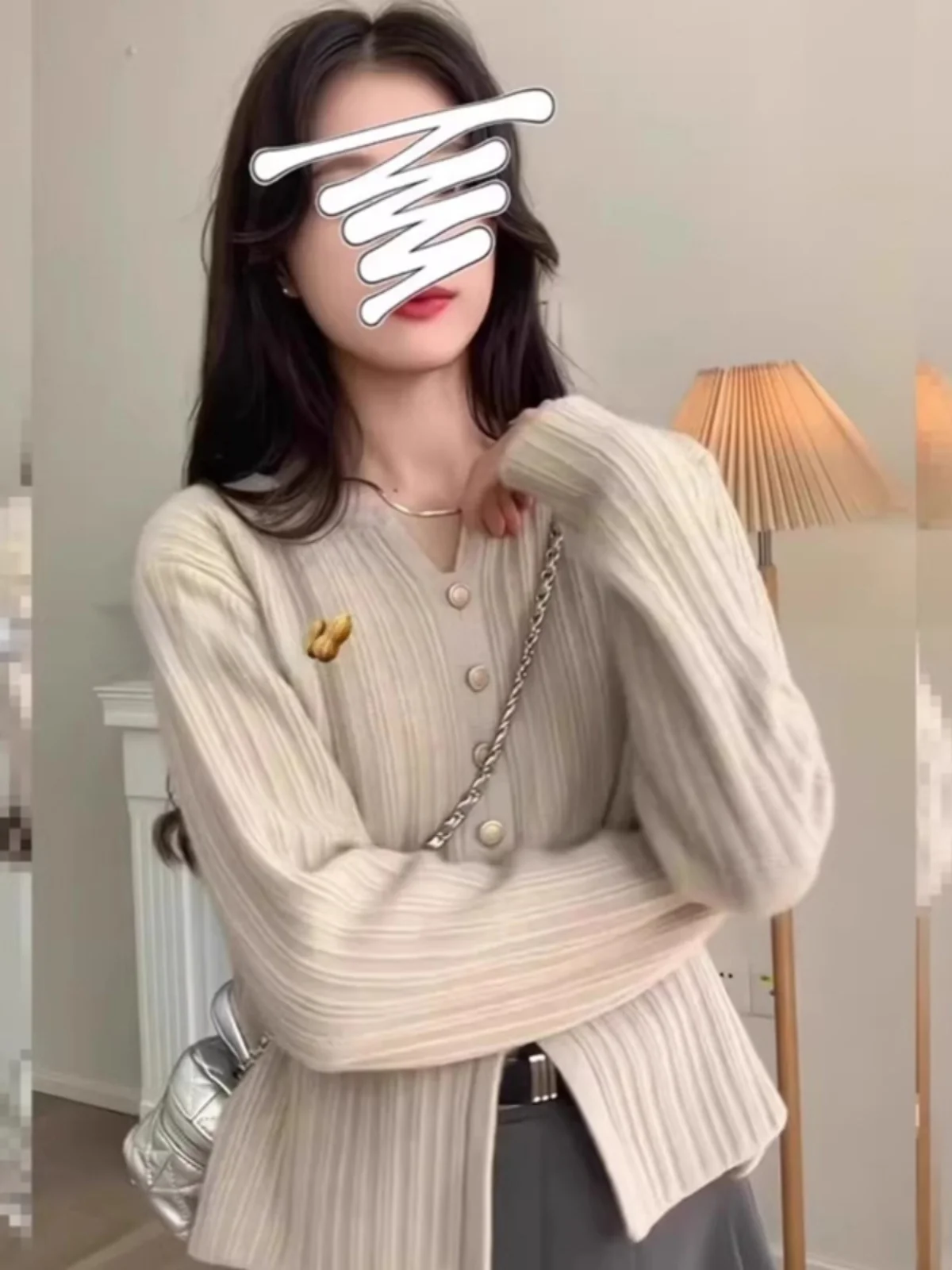 

Женская трикотажная кофта Oaeal с V-образным вырезом, новая модель, маленький размер, с разрезом, весна-осень, базовая, для повседневной носки, стандартный крой, длинный рукав