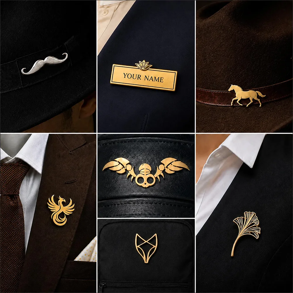 MOQ 1 Piece 2-7cm Team Private Logo Badge Brooch Women Men Personalized Stainless Steel Custom Clothes Accessories Jewelry Gift
