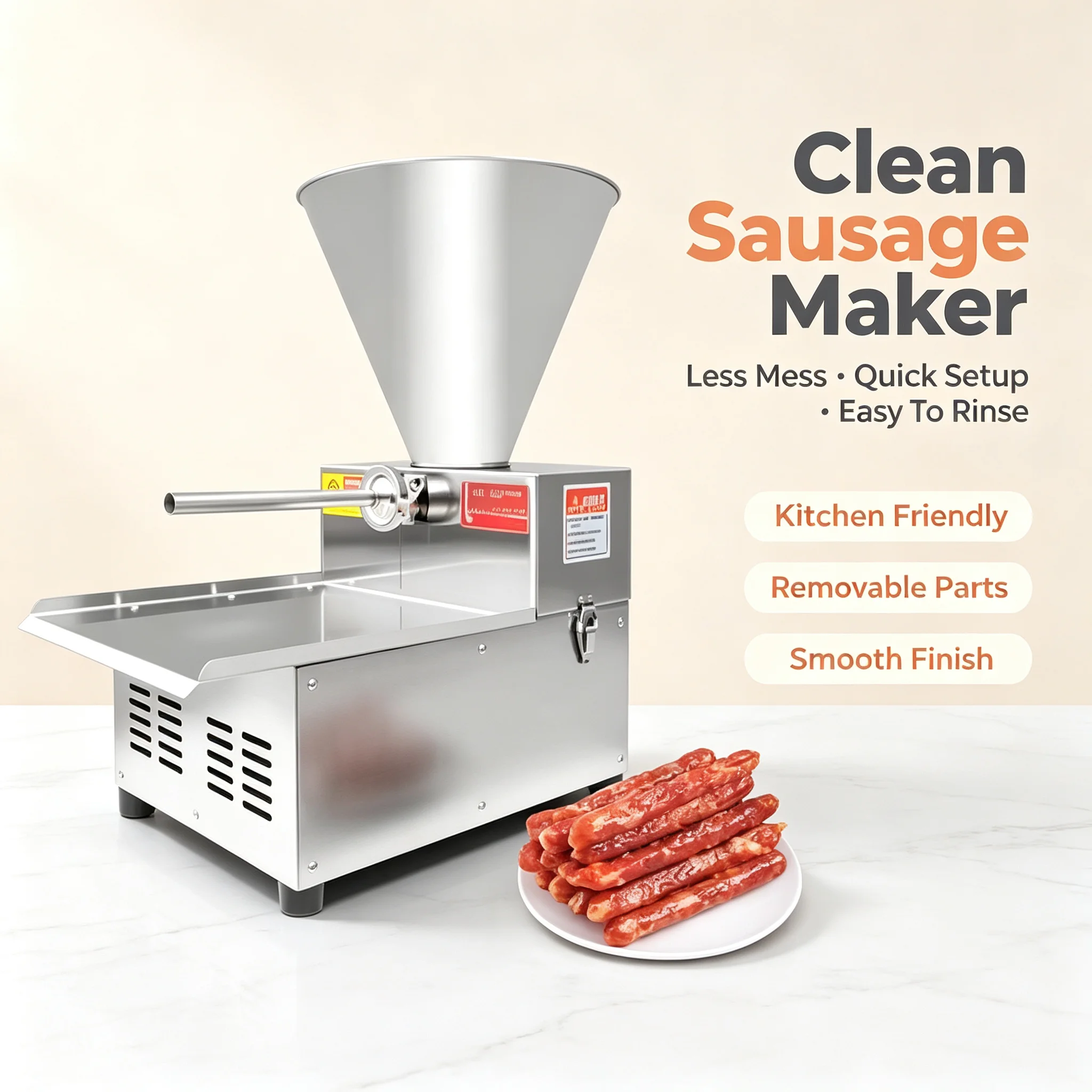 Sausage Filling Machine Commercial Automatic Stuffer 15L Capacity with Splash Guard for Butcher Shop