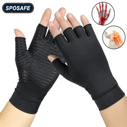 1Pair Compression Arthritis Gloves with Non-Slip Silicone Gel Open Finger Gloves for Wrist Support Arthritic Joint Pain Relief