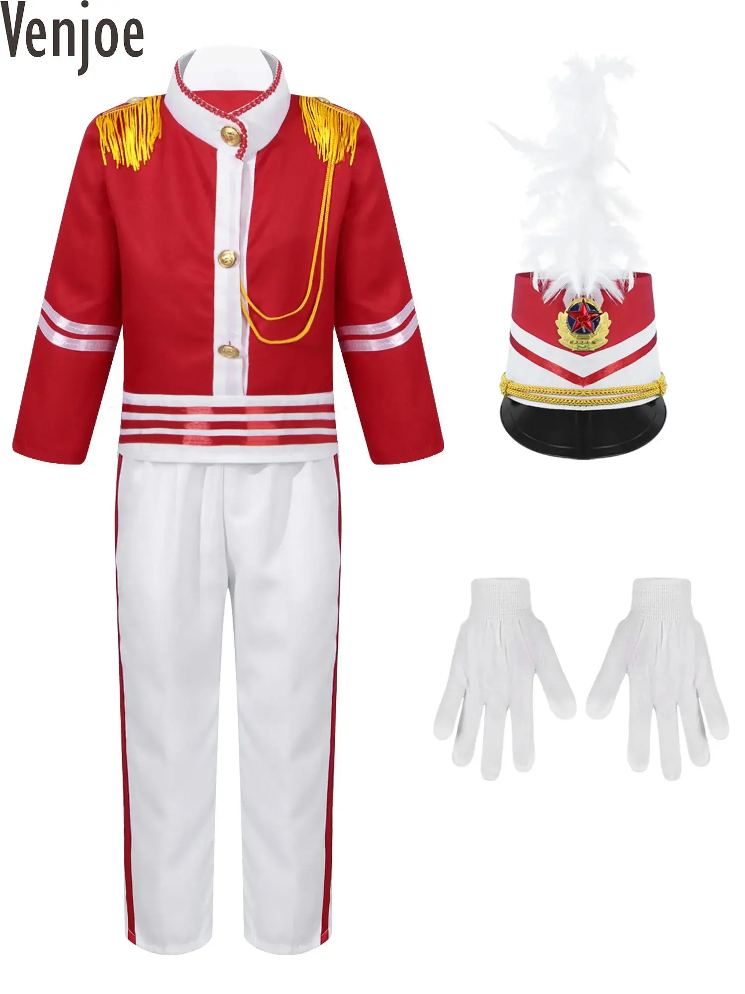 Unisex Drum and Trumpet Team Costume para Crianças, Soldado Uniforme, Chapéu, Guarda de Honra, Quebra-nozes, Fantasia para Halloween Party, Meninos e Meninas