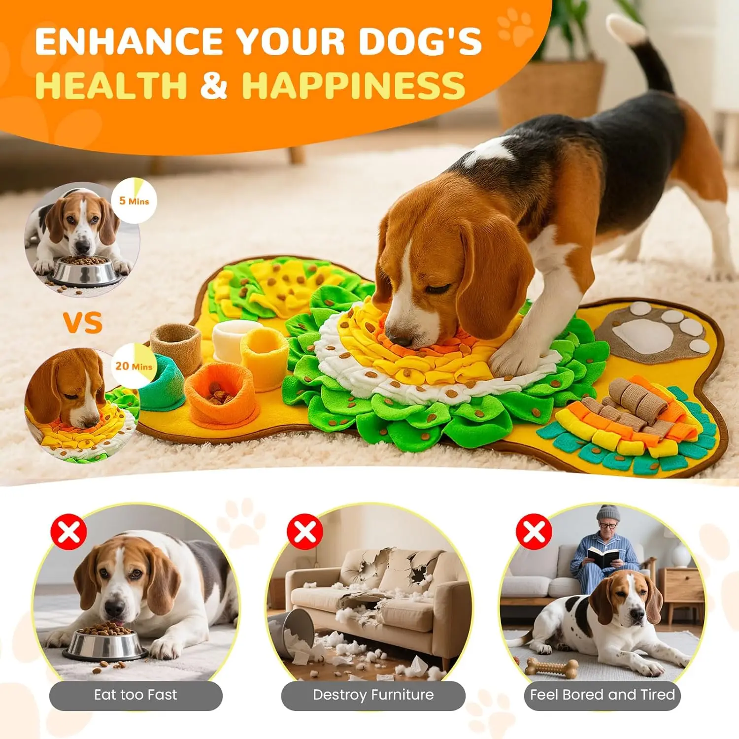 100x80cm Extra Große Hundespielmatte für Schnüffeltraining, Interaktive Slow-Food-Matte zur Stresslinderung, Haustierspielzeug – Detail 2