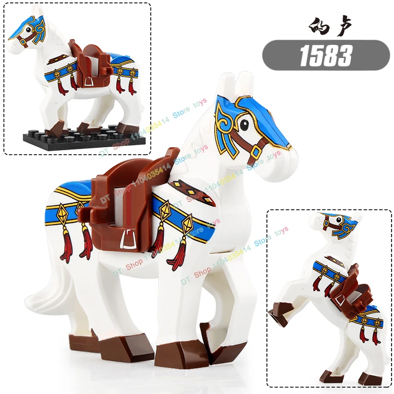 Medieval Military Cavalry Figures Knight War Horse Animals Building Blocks Parts Weapons Accessories Toys For Kids XH1580-1583