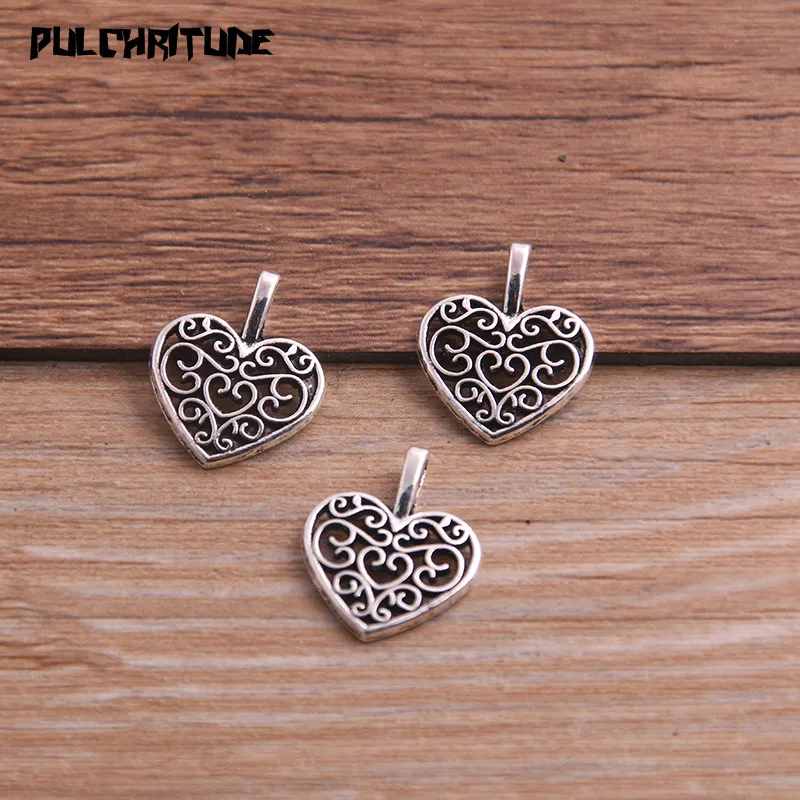 30PCS 15*18mm Three Color Vintage Metal Zinc Alloy Hollow Love Heart Charms Fit Jewelry Pendant Charms Makings