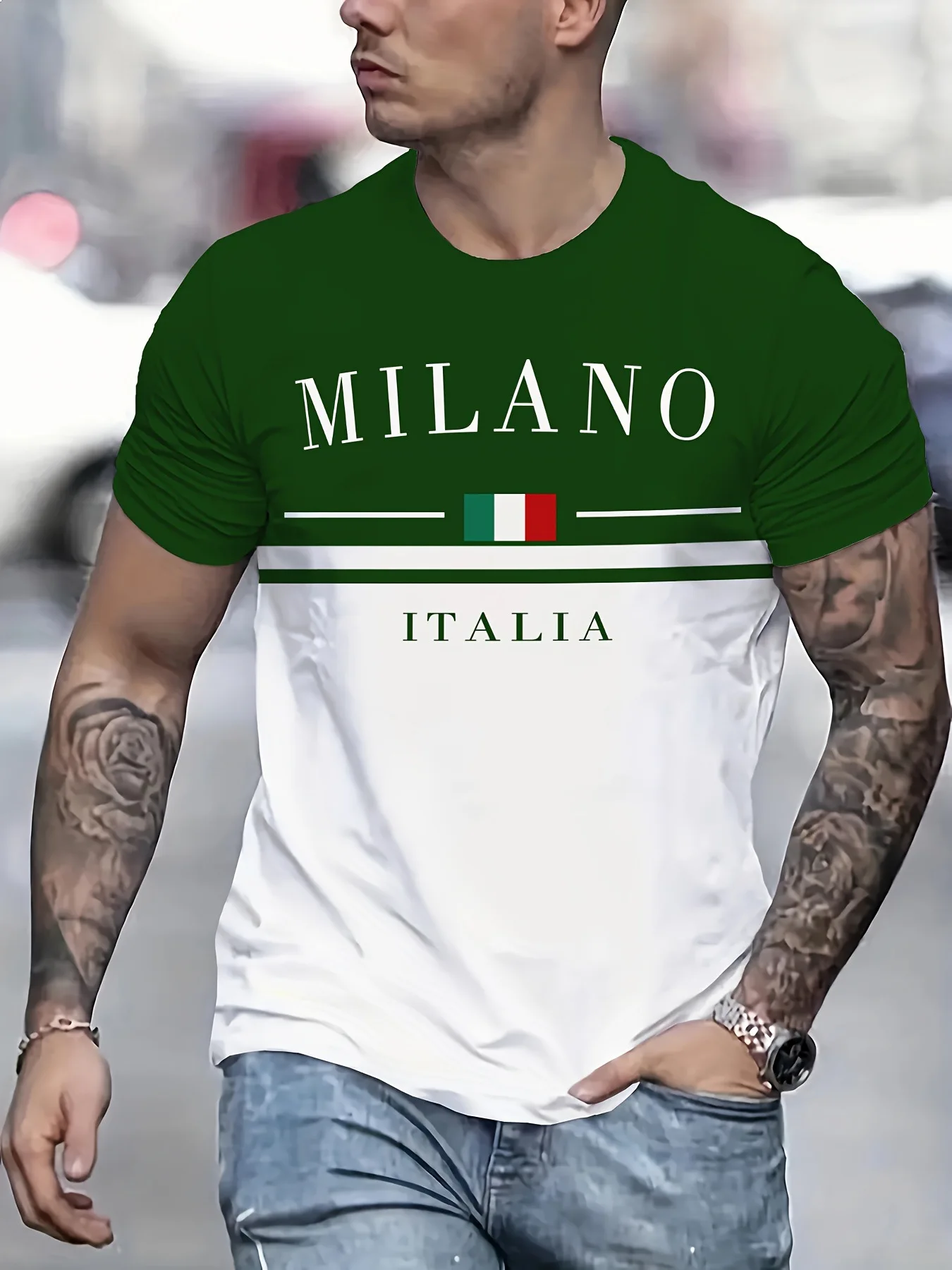 Italia Milano Letter Pattern 3D Prited Men's Tshirts Short Sleeve Casual Tops Mens O-neck T-shirt Boys Loose Streetwear image 3