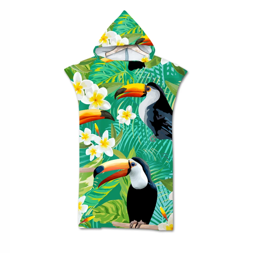 Unisex Hooded Poncho Towel for Adult and Kid,Surf Swim Beach Changing Robe,Parrot,Toucan Bird,Sports Club,Drop Shipping Gift