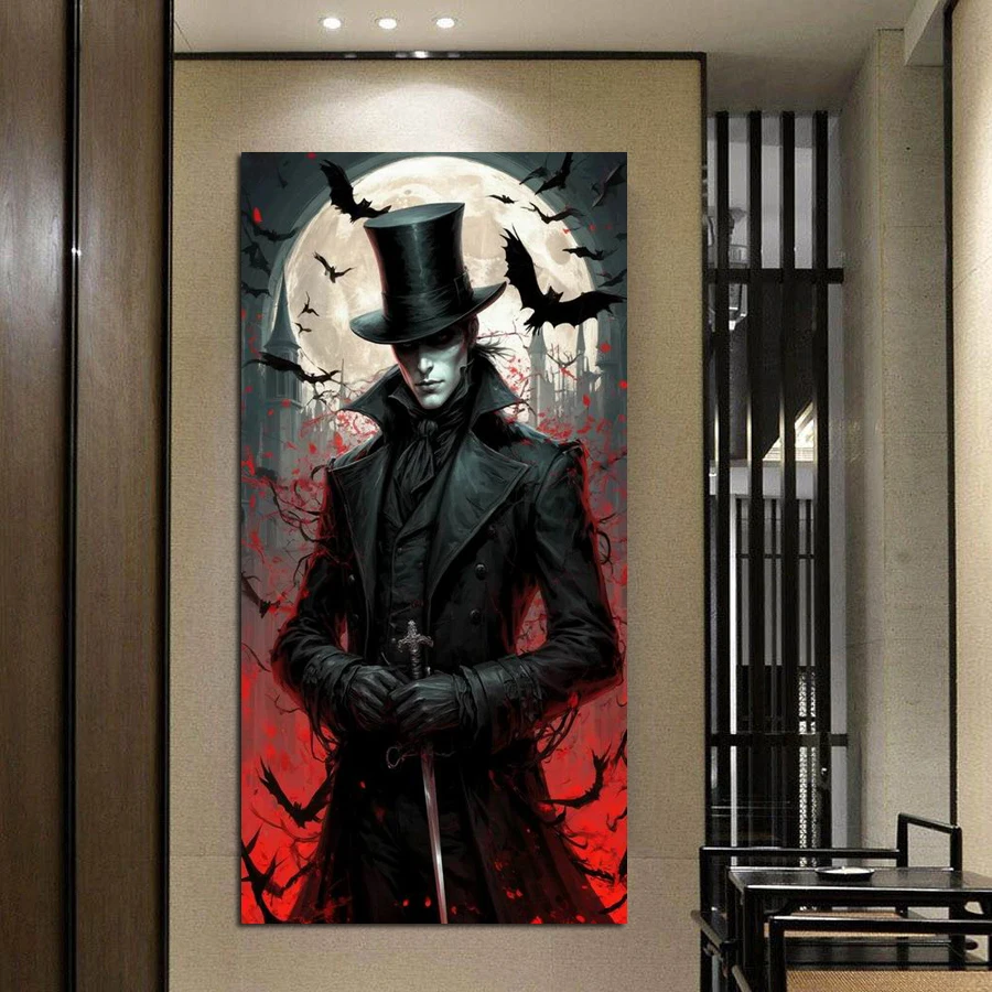 Moon Bat Black Clothes Man Large Size Diy Diamond Painting Kits Full Square Round Drill Mosaic Embroidery Picture Wall Decor