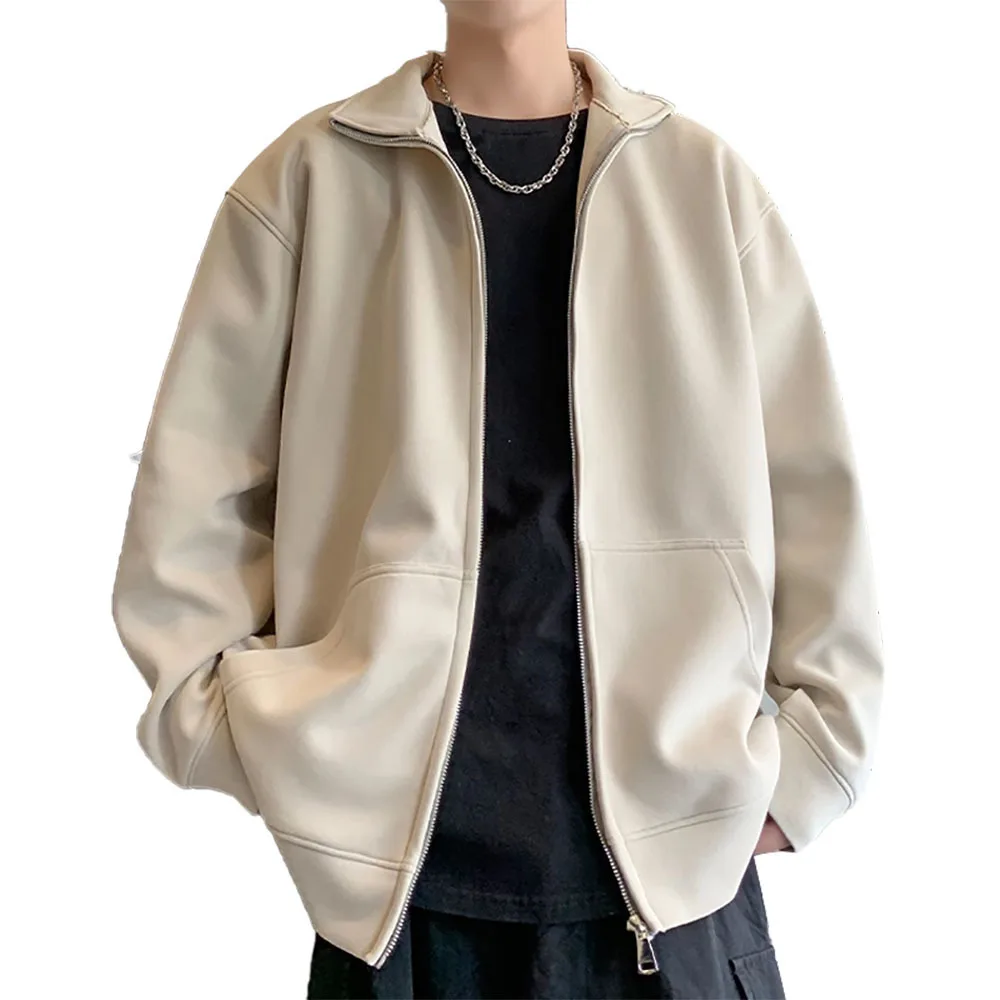 Men's Cardigan 2025 New Autumn Winter Coat Jacket Man Zip Stand Collar Hoodie Loose Sports Long Sleeve Outerwear