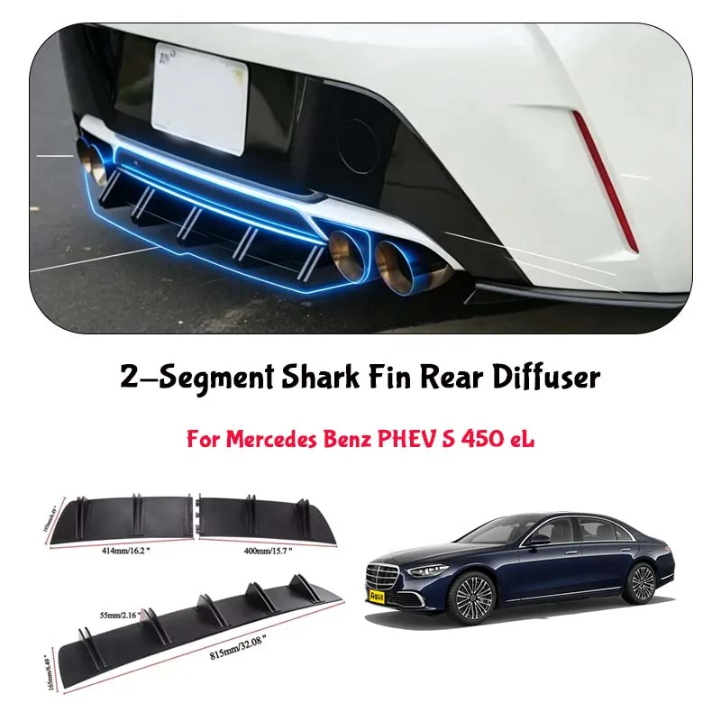 For Mercedes Benz PHEV S 450 eL Shark Fin Rear Diffuser Split Chassis Spoiler Auto Aerodynamic Parts Aerodynamic Modification