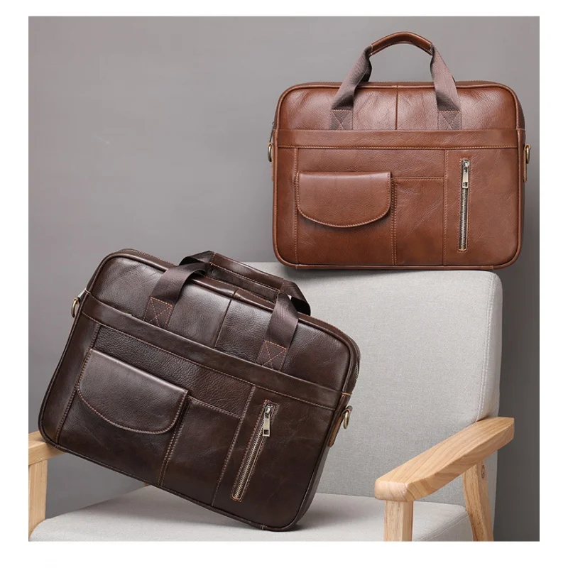 Neue Männer Rindsleder Aktentasche Herren große Umhängetasche Vintage Dokument Schulter männliche Tasche Büro Handtasche für Männer Attache Fall