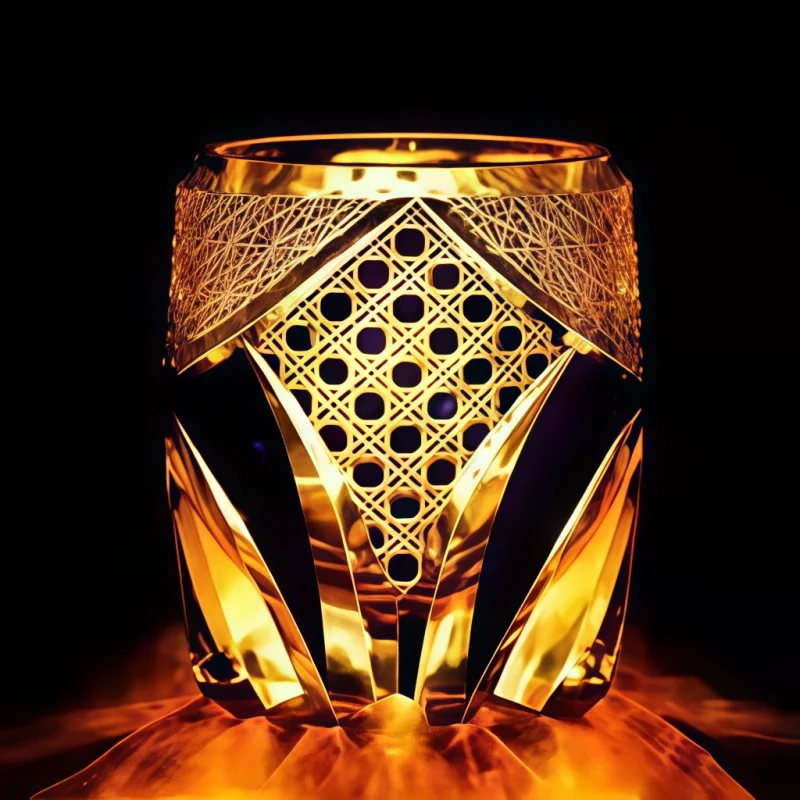 Amber Crystal Black Warrior Edo Kiriko Whisky Glass High End Hand Cut Brandy Snifter Whiskey Cup Wholesale Barware Stock Lot
