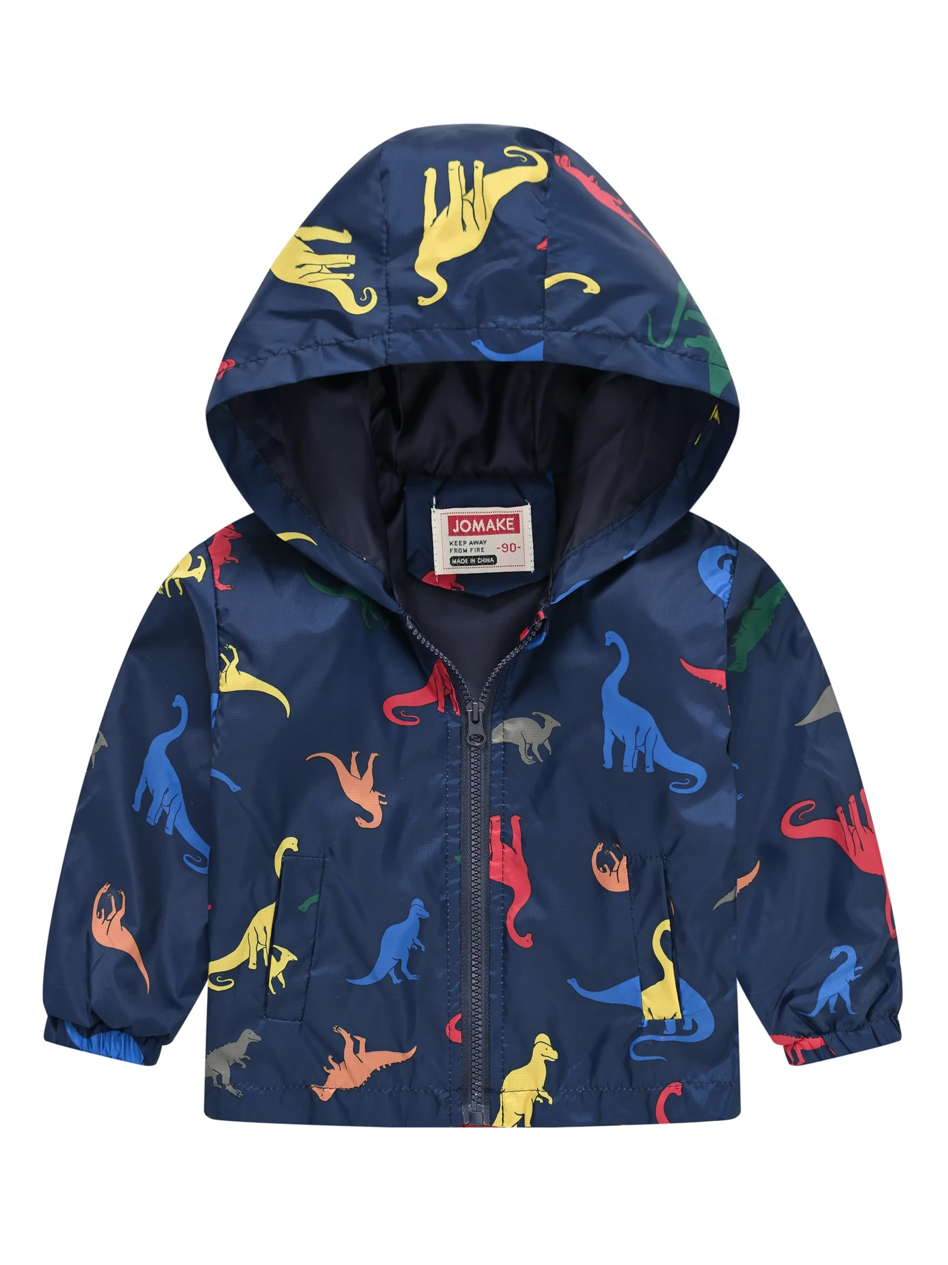 Autumn jacket, cartoon pattern on light green background, colorful dinosaur on dark blue background, comfortable and versatile,