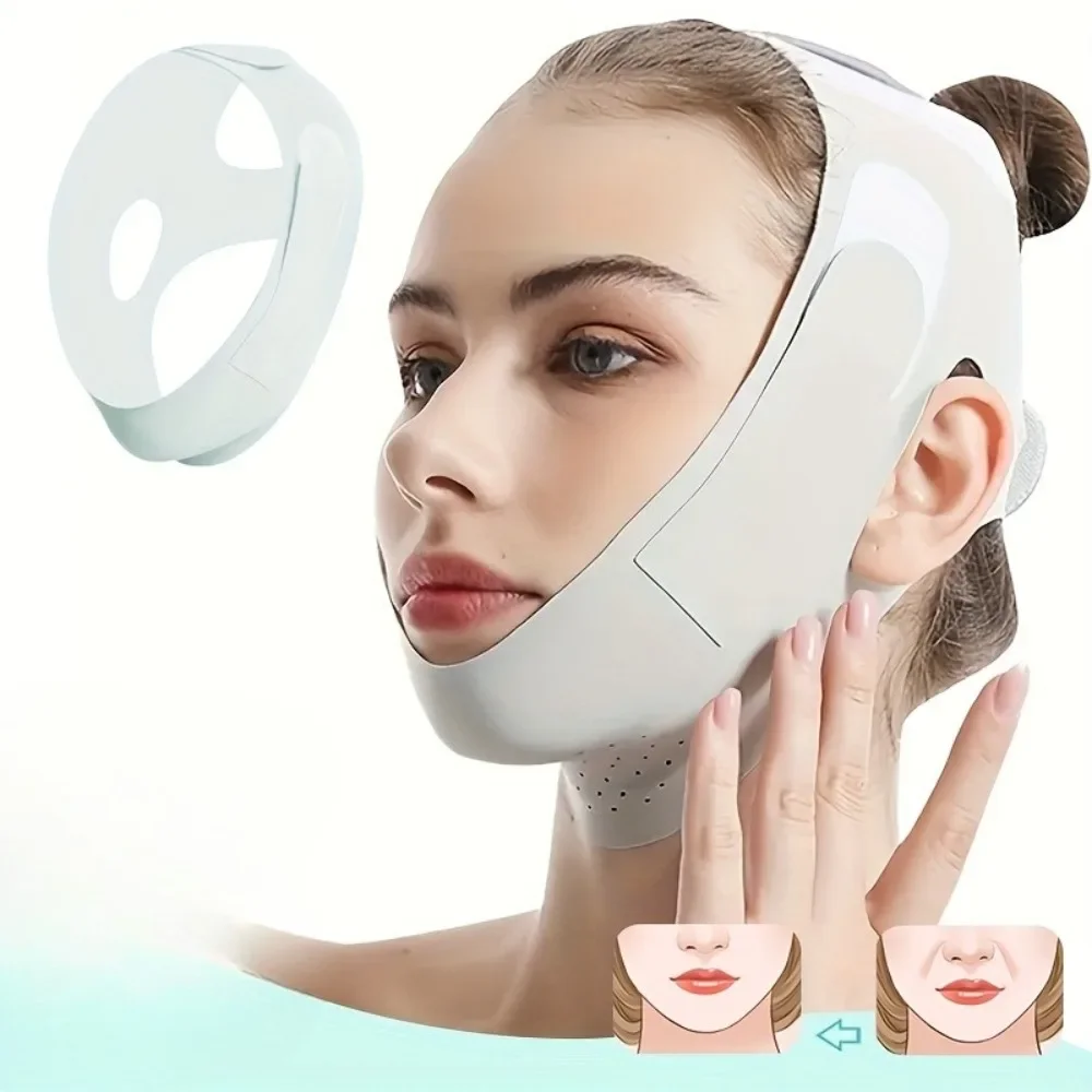 Regulowany pas do liftingu twarzy w kształcie litery V dla kobiet, oddychający, wielokrotnego użytku, pasek do podnoszenia podbródka, modelujący kontur twarzy, wyszczuplający pas do pielęgnacji urody.