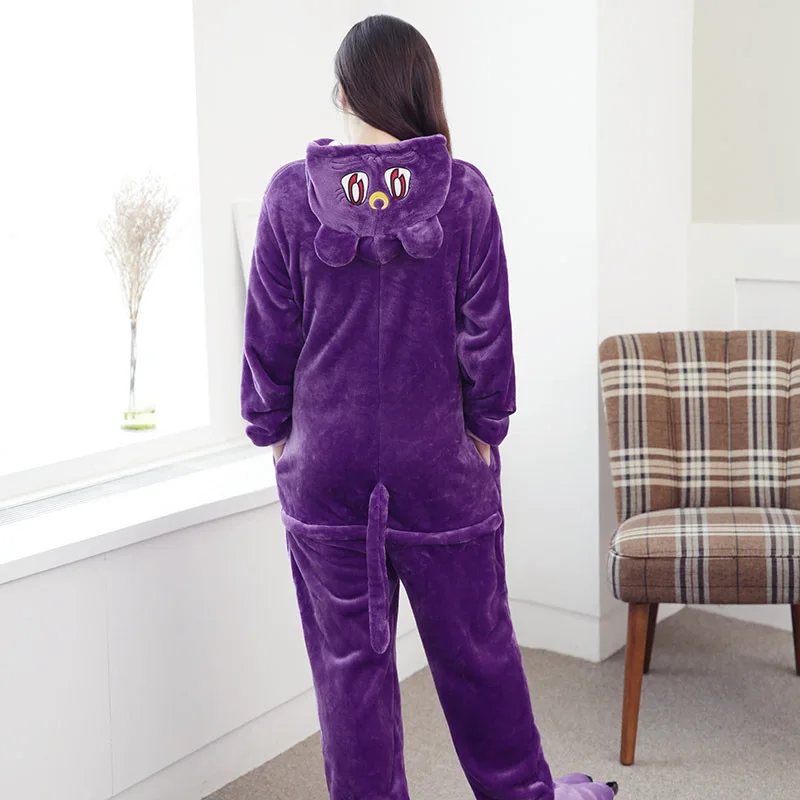 Purple Cat Pajamas Nightgown Sleepwear Halloween Cosplay Costumes Lingerie Adult Onesies Cute Animal Nightie Bodysuit Kigurumi