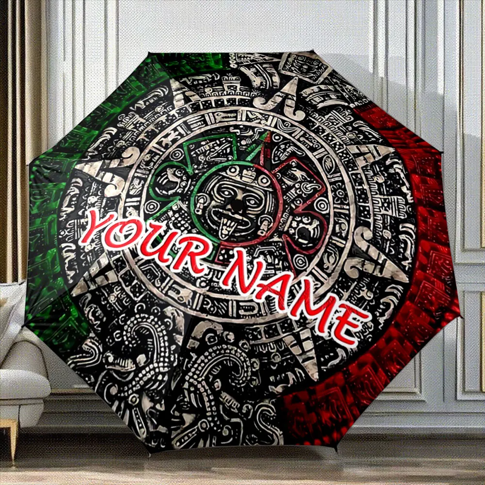 Custom Name Umbrella Aztec Calendar Design Umbrella with Customizable Text Portable Folding Umbrella,Christmas Gift