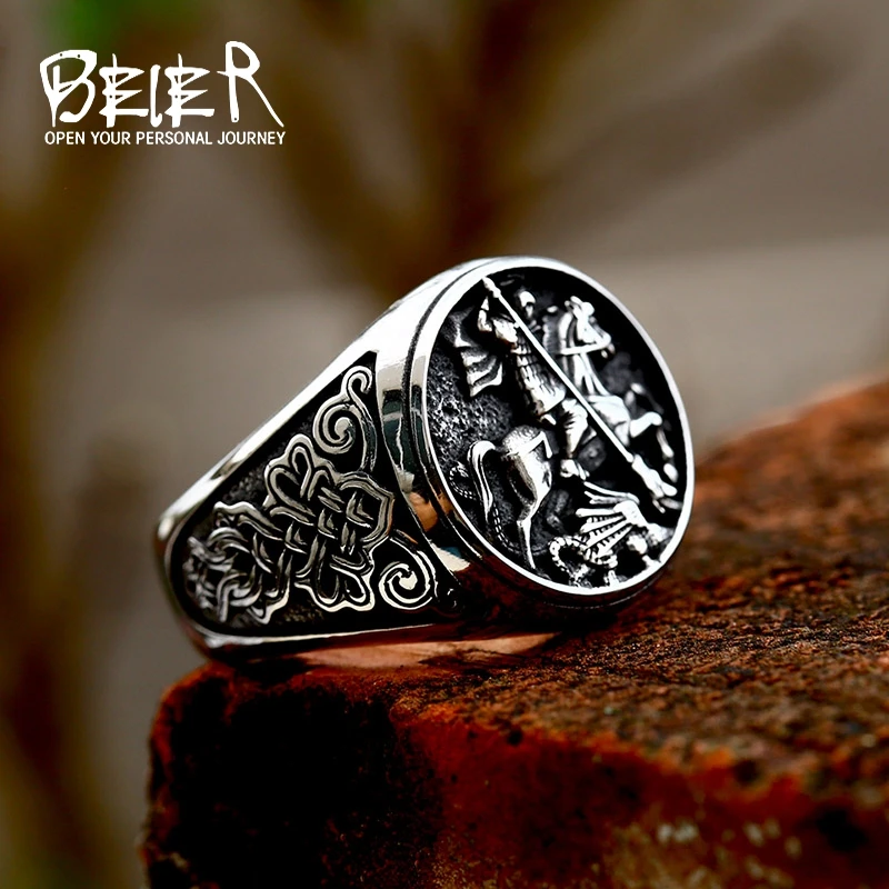 Beier Fashion religion Jesus Ring Knight of God Saint George ring Stainless Steel Cool High Quality Men Jewelry BR8-1050