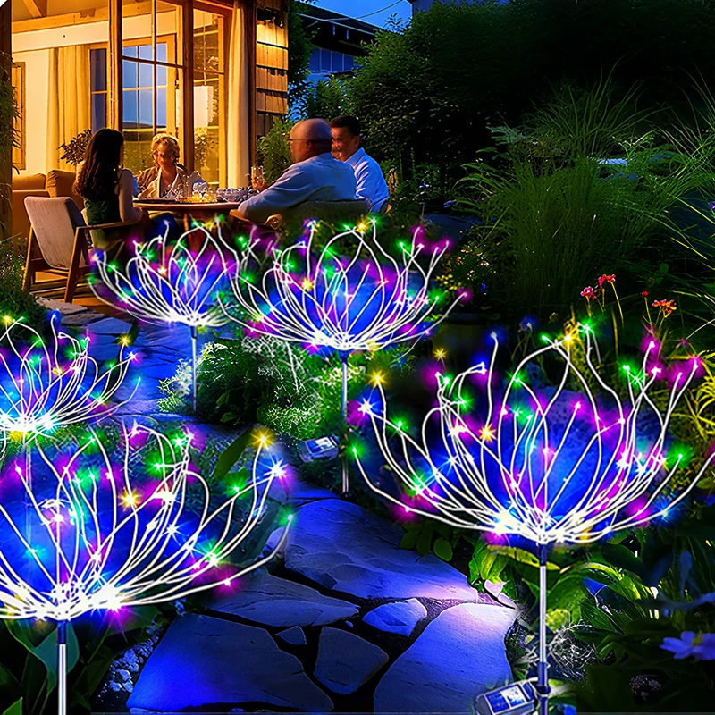 Guirlandes lumineuses solaires imperméables, décoration de jardin, chemin, feu d'artifice, pour Patio extérieur, fête, balcon, cour, pelouse