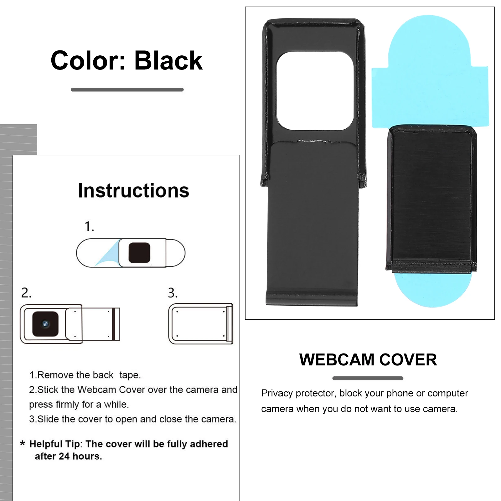

2PCS Privacy for Laptop Phone Tablet Aluminum Alloy Webcam Slide Protector Black Durable Safe