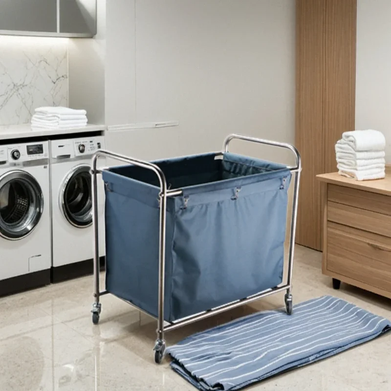 Stainless Steel Hotel Linen Cart Silent Room Laundry Clothing Cart Dry Cleaner Storage  Hotel Work