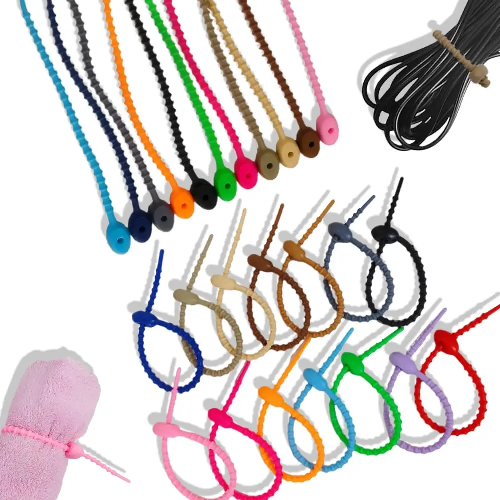 

36 шт. разноцветных силиконовых зажимов-стяжек, многоразовые резиновые стяжки для упаковки продуктов, органайзер для кабелей и шнуров, бытовые зажимы-змейки