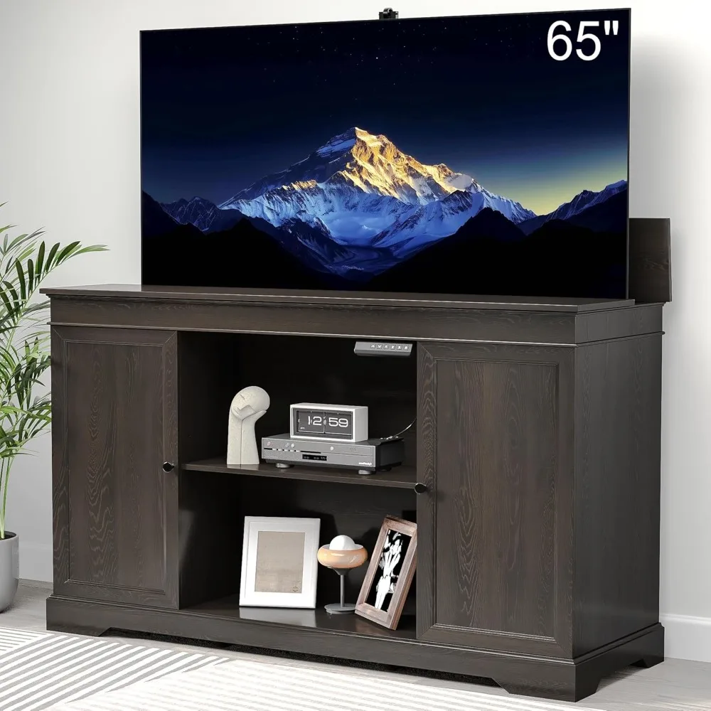 

TV Lift Cabinet, Hidden Motorized Television Lift Cabinet for 55-65 TVs with Storage and Remote Control, Modern Walnut