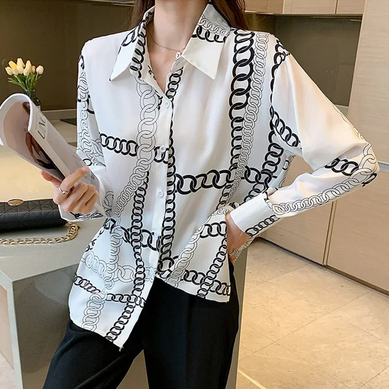 Fashion striped print ladies shirts Women\'s Blouses Spring Autumn Long Sleeve Shirts Tops Blusas Mujer