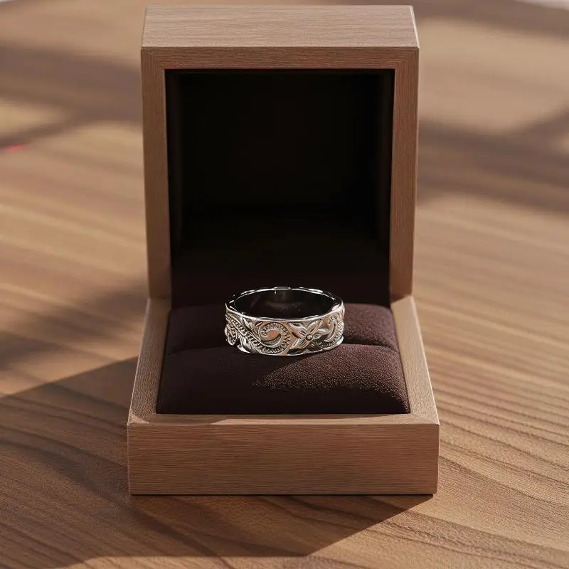 Alloy Antique Silver Ring Women Flower Engraved Hanging Ring Anniversary Gift